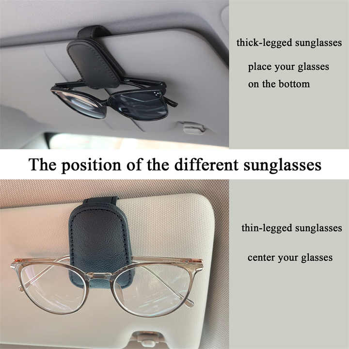 2pcs Beige Car Sun Visor Glasses Holder - Universal Sunglasses Clip for Secure Storage 3