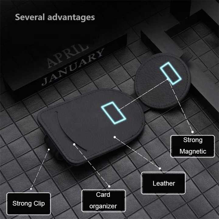 Beige Multifunctional Car Sun Visor Glasses Clip with Card Holder - Compact and Convenient 4