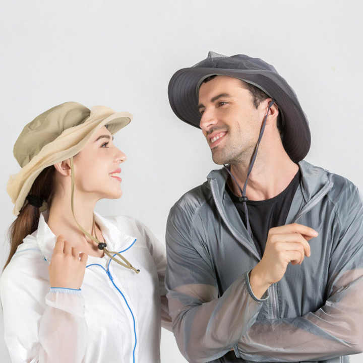 Beige Outdoor Mosquito Net Hat - Sun Protection and Insect Repellent Bucket Hat 4