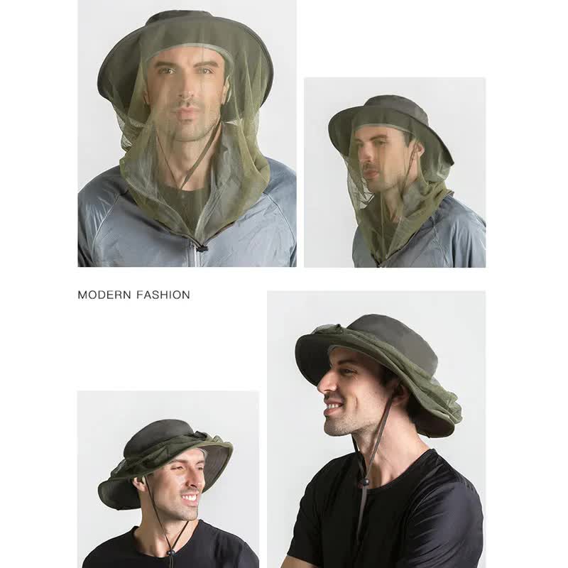Beige Outdoor Mosquito Net Hat - Sun Protection and Insect Repellent Bucket Hat 7