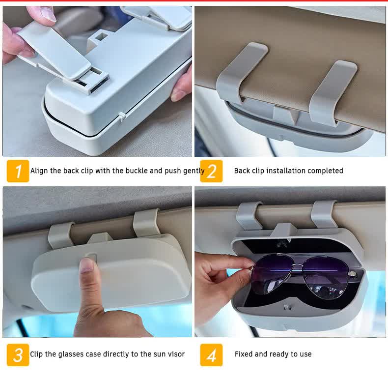 Beige Car Sun Visor Glasses Case - Protective Storage Box for Sunglasses 3