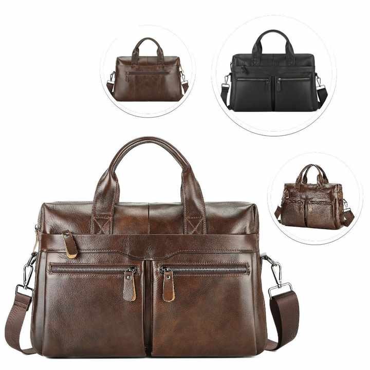 Brown Men's Genuine Leather Briefcase - Classic Business Messenger Bag 3