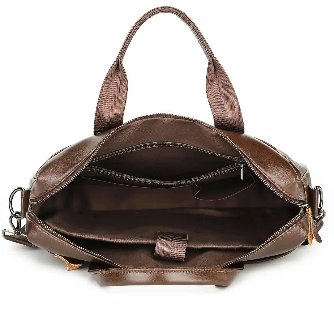 Brown Men's Genuine Leather Briefcase - Classic Business Messenger Bag 6