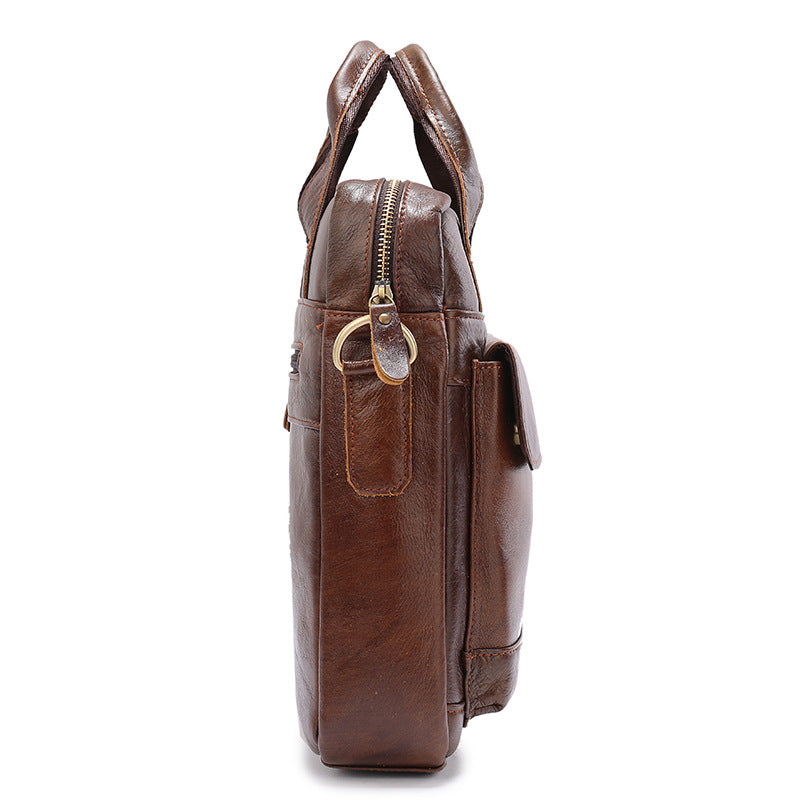 Light Brown Men's Genuine Leather Shoulder Bag - Vintage Business Briefcase 4