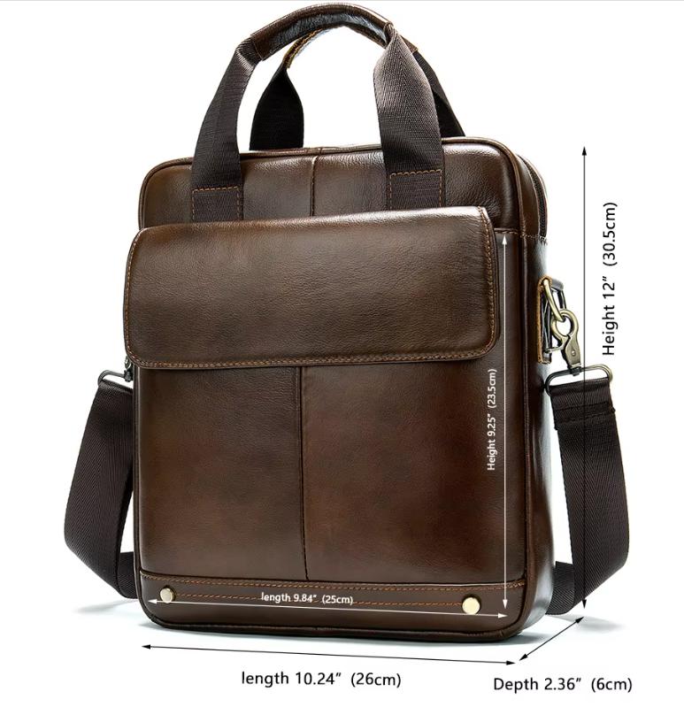 Light Brown Men's Genuine Leather Shoulder Bag - Vintage Business Briefcase 9
