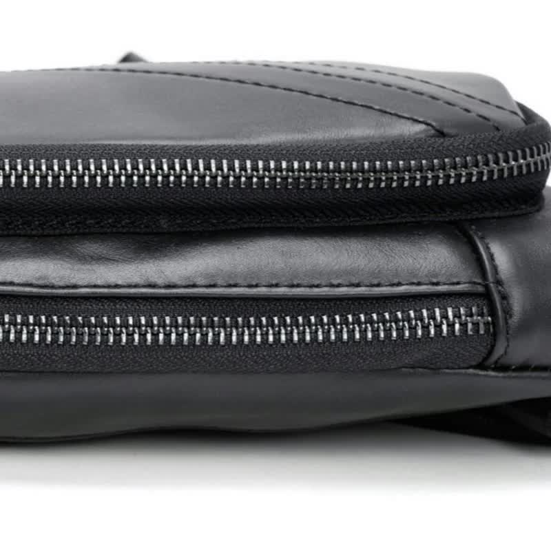 Black Men's Leather Sling Backpack - Casual Crossbody Chest Bag 4