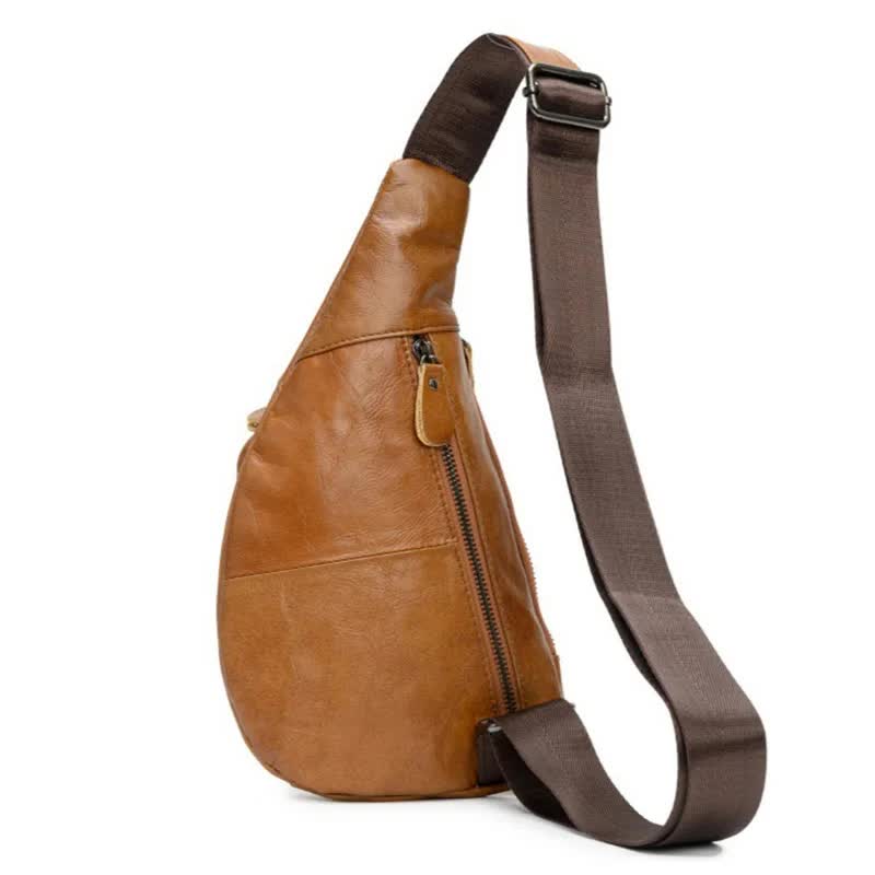 Brown Men's Leather Sling Backpack - Casual Crossbody Chest Bag 6