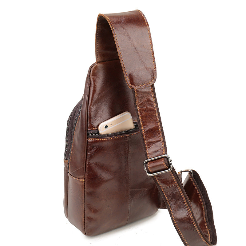 Brown Men's Leather Sling Backpack - Casual Crossbody Chest Bag 3