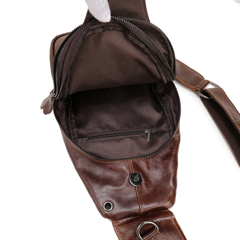Brown Men's Leather Sling Backpack - Casual Crossbody Chest Bag 7