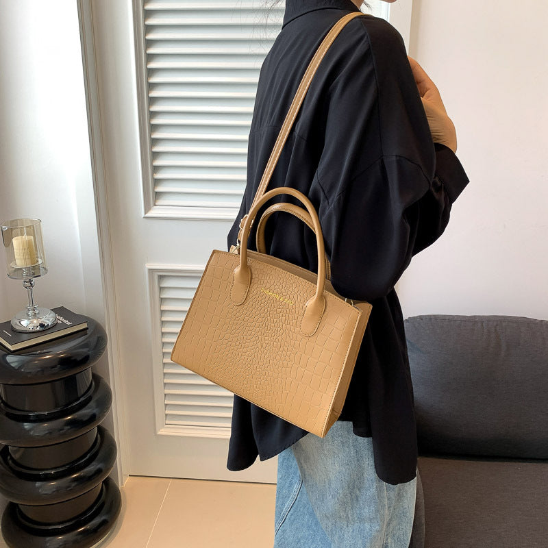 Brown Elegant Faux Crocodile Leather Handbag - Stylish Tote Bag with Adjustable Strap 4