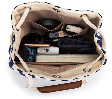 Blue Canvas Bucket Tote Bag with Leather Handle 3