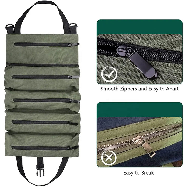 Khaki 5-Pocket Roll-Up Tool Bag Organizer 4