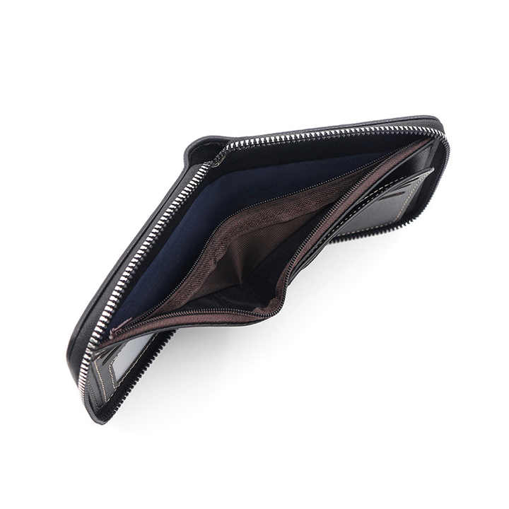 Black Men's Leather Wallet with Zipper and Horse Embossed Design -  Compact and Stylish 3
