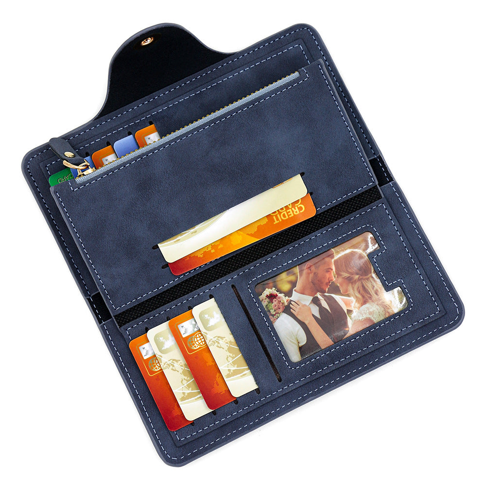 Red Women's Long Zipper Wallet with Button Closure - PU Leather Multi-Compartment Clutch Purse 3