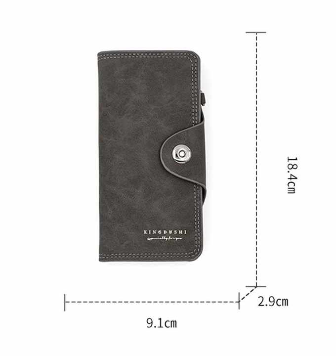Brown Women's Long Zipper Wallet with Button Closure - PU Leather Multi-Compartment Clutch Purse 4