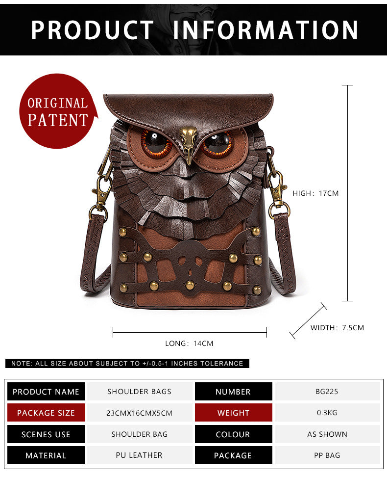 Handcrafted Leather Owl Crossbody Bag – Unique Retro Design Shoulder Purse for Women 3