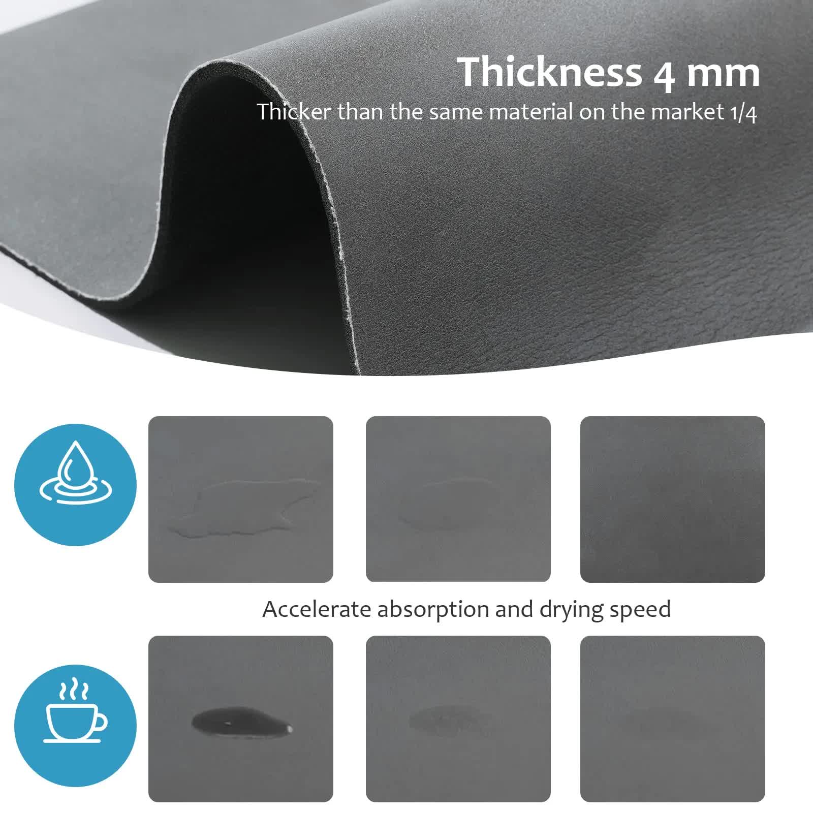 Dark Grey Waterproof Quick-Dry Kitchen Mat - Non-Slip Rubber Base, Absorbent Technology Fabric, 4mm Thick 4