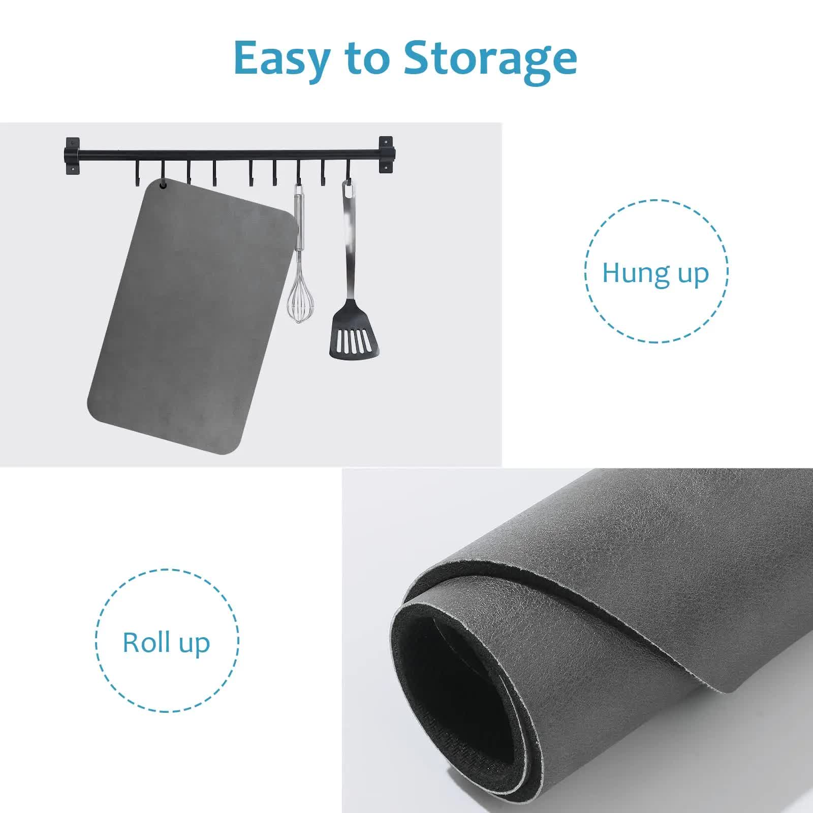 Grey Waterproof Quick-Dry Kitchen Mat - Non-Slip Rubber Base, Absorbent Technology Fabric, 4mm Thick 5