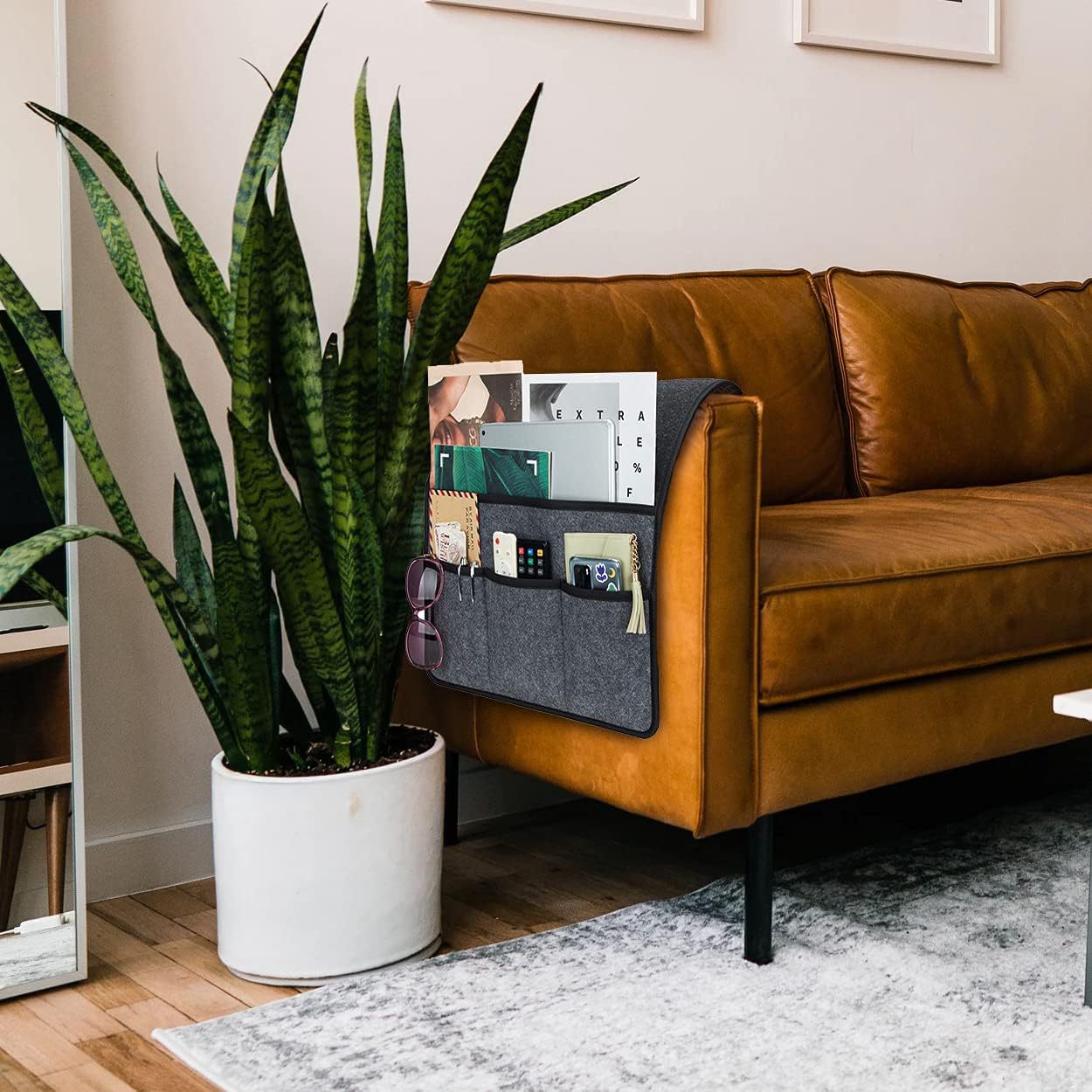 Dark Grey Felt Couch Armrest Organizer - Multifunctional Storage Pouch 3