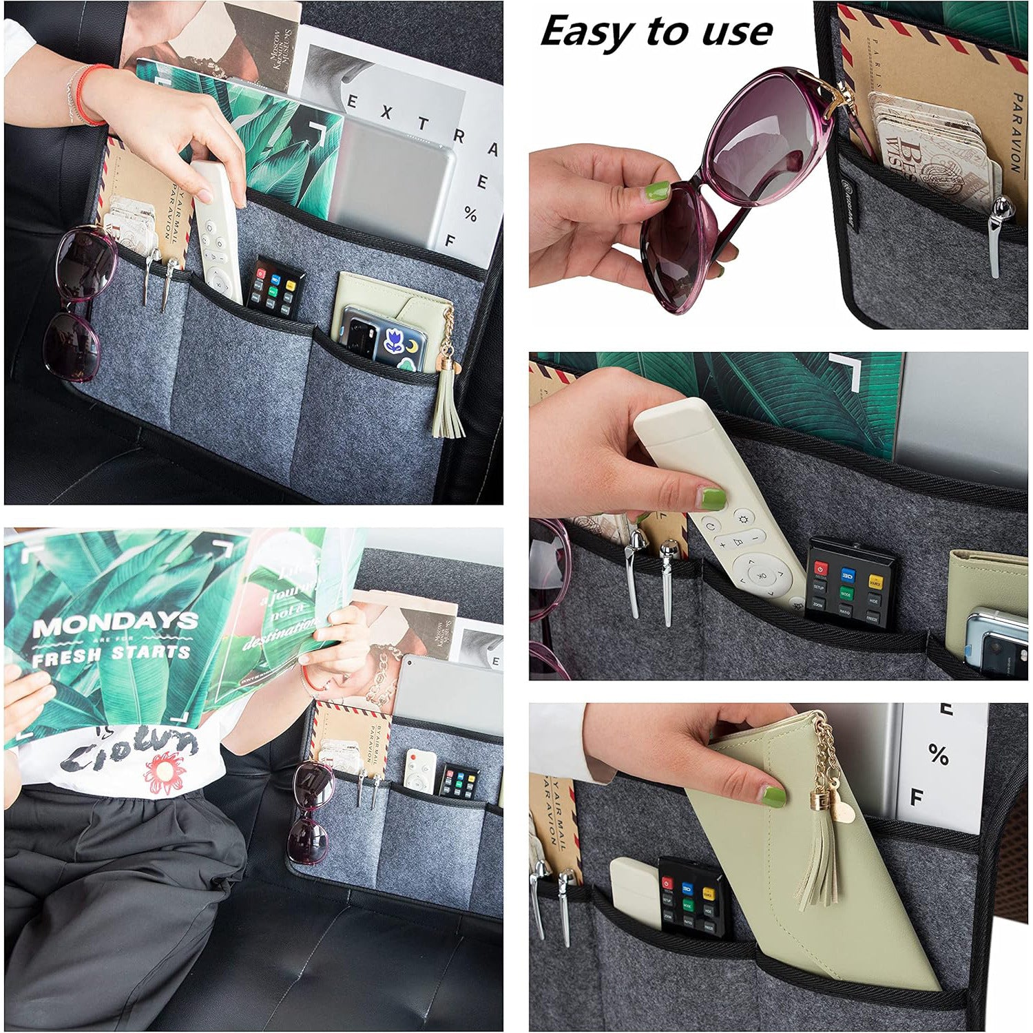 Dark Grey Felt Couch Armrest Organizer - Multifunctional Storage Pouch 4