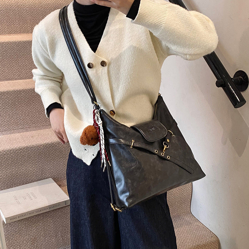 Dark Brown Elegant Faux Leather Shoulder Bag with Adjustable Strap 3