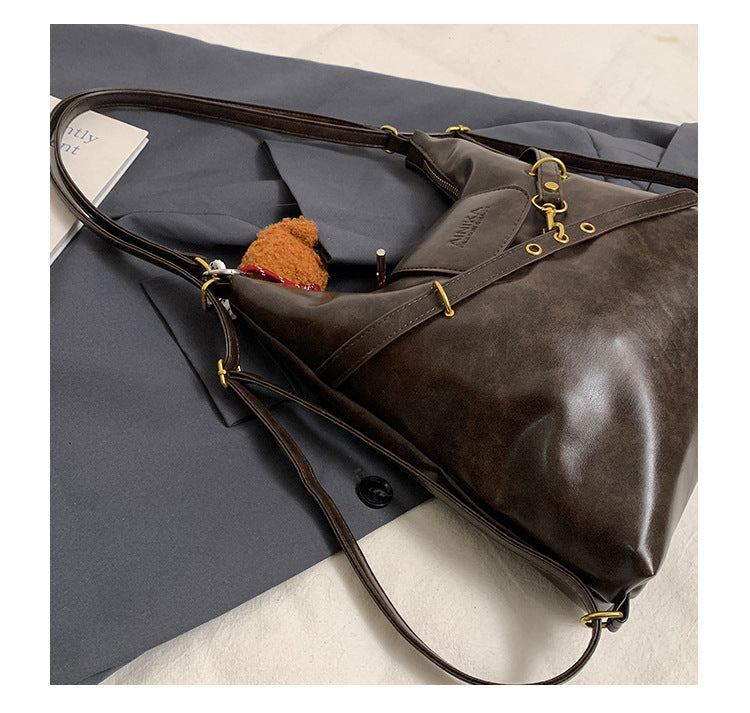 Dark Brown Elegant Faux Leather Shoulder Bag with Adjustable Strap 5