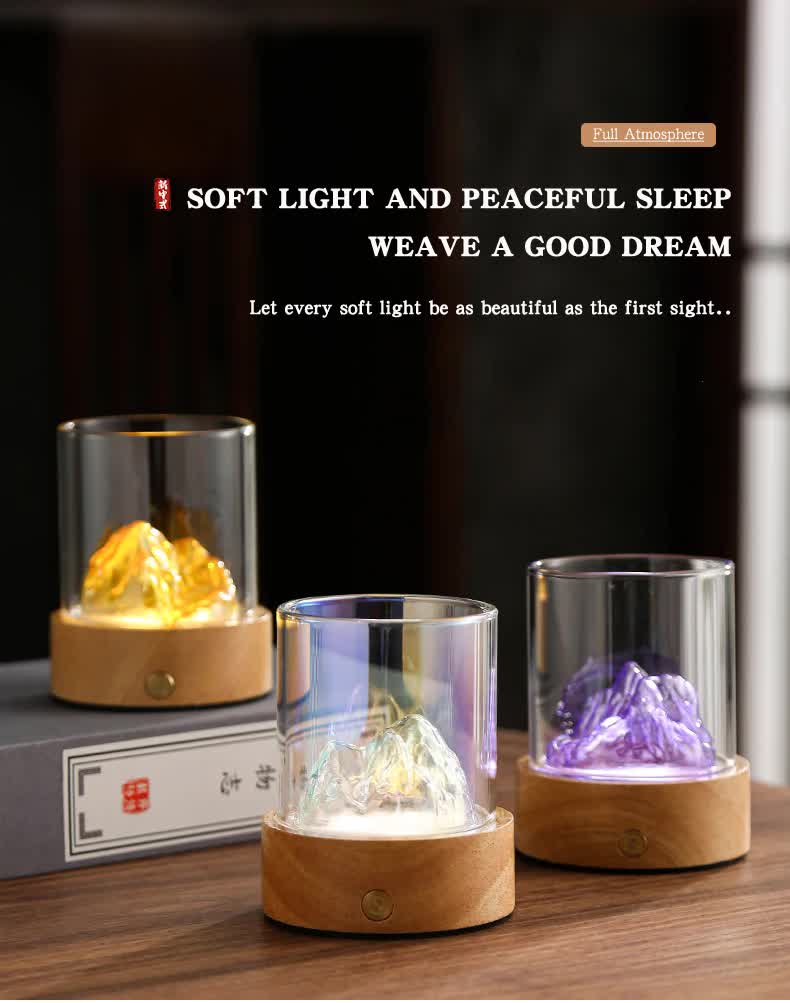 Multicolor LED Glass Night Light with Mountain Design, USB Rechargeable 4