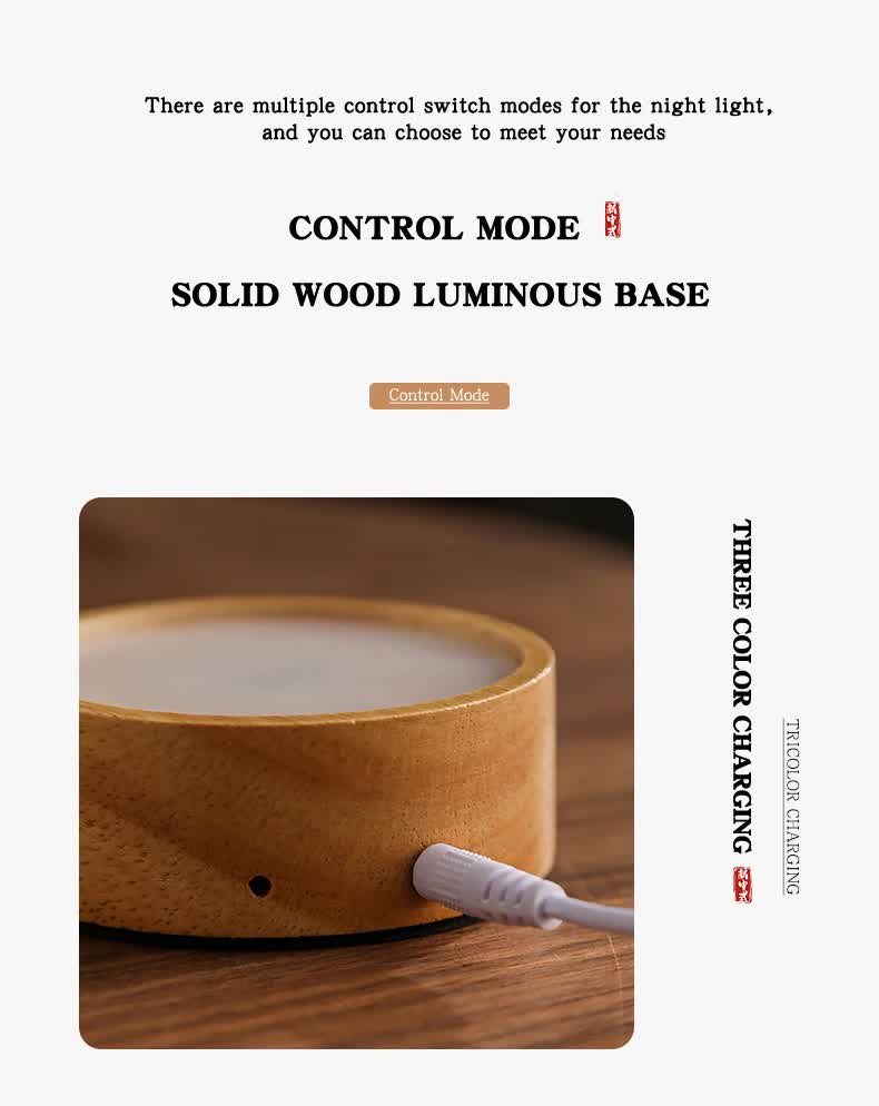 Multicolor LED Glass Night Light with Mountain Design, USB Rechargeable 6