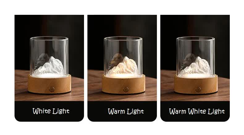 Gold LED Glass Night Light with Mountain Design, USB Rechargeable 3
