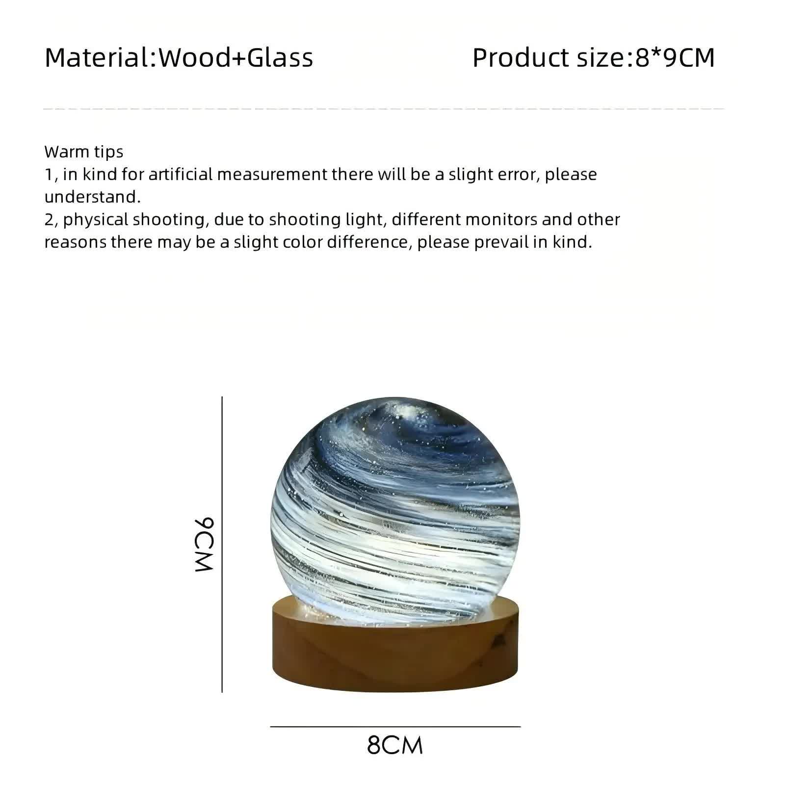 Evening Glow LED Planet Night Light with Wooden Base, USB Rechargeable 5