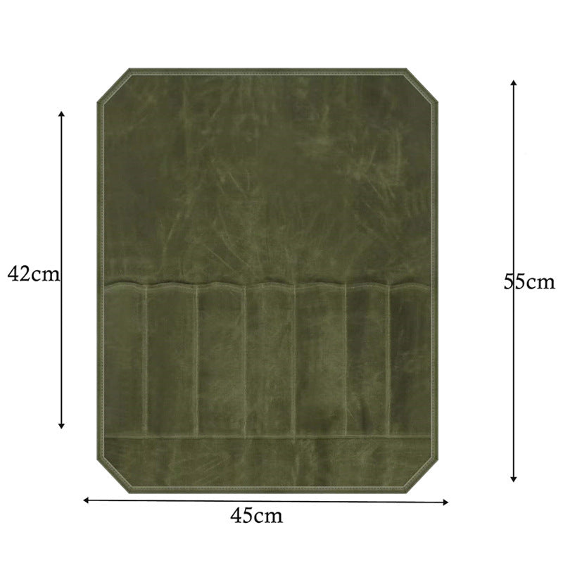 Green Durable Waxed Canvas Knife Roll Bag - Portable Chef Tool Organizer 3