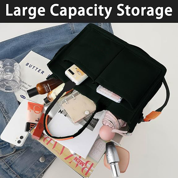 Green Stylish Canvas Briefcase Tote Bag with Large Capacity for Women 4