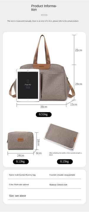 Grey Multi-functional Baby Diaper Bag with Changing Mat - Travel & Stroller-Friendly Design 3