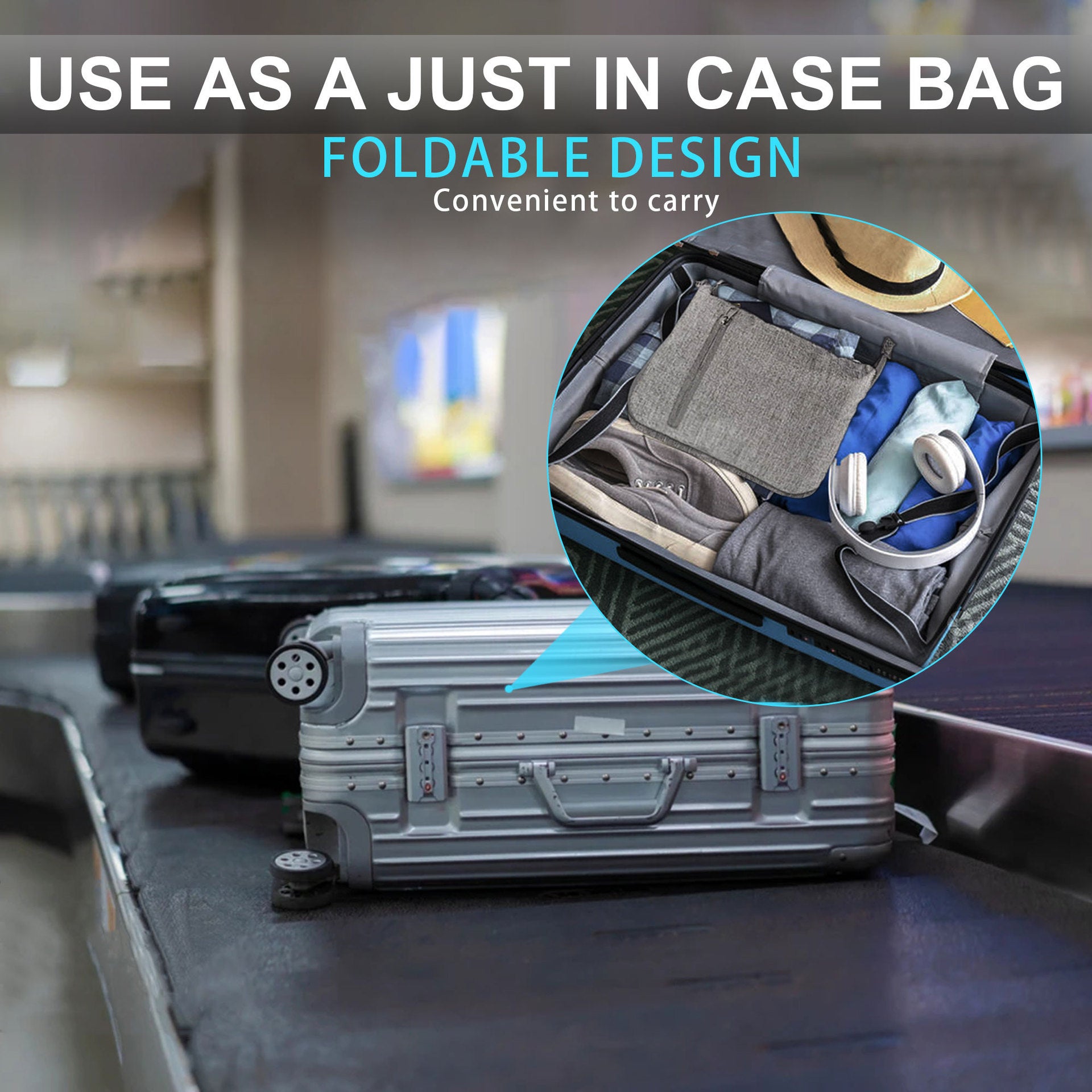 Black Large Foldable Travel Duffel Bag with Shoe Compartment and Carry Pouch - Lightweight, Durable, and Spacious 4