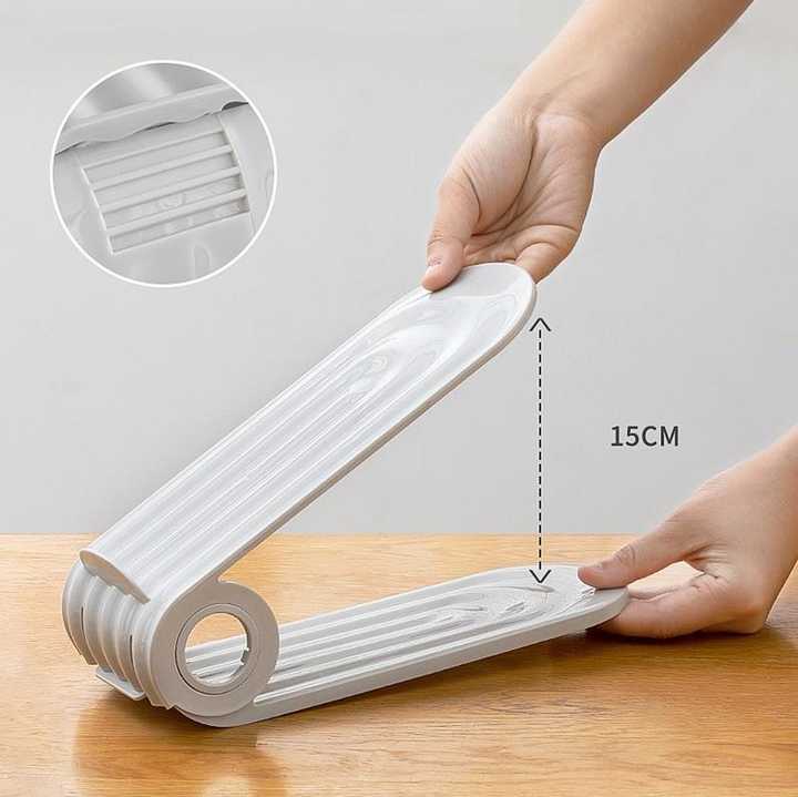 2 PCS Grey Adjustable Shoe Slot Organizer - Space-Saving Shoe Storage Solution for Closet and Shelf 4