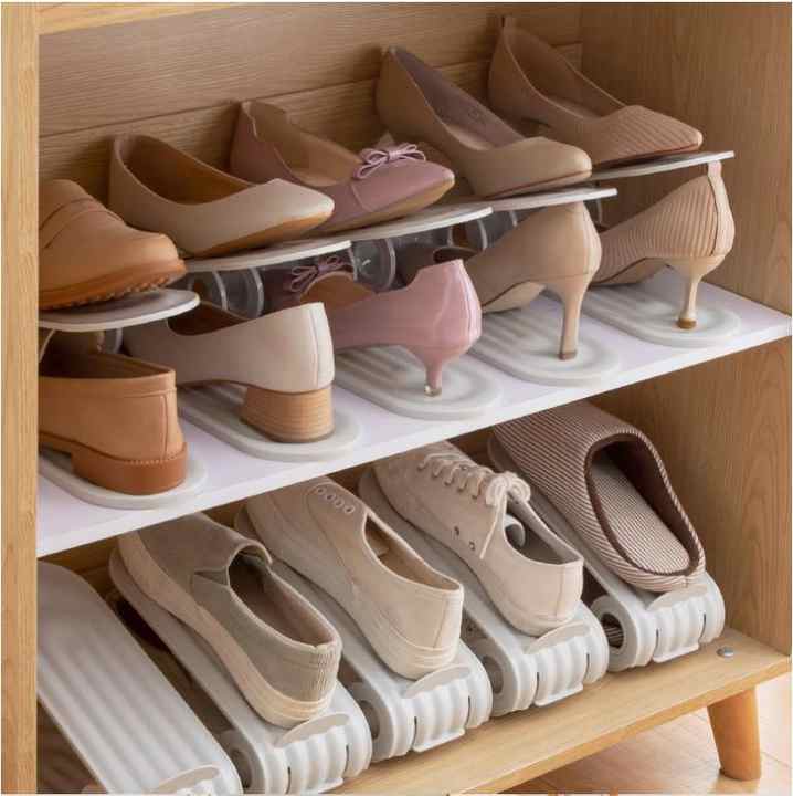 2 PCS Grey Adjustable Shoe Slot Organizer - Space-Saving Shoe Storage Solution for Closet and Shelf 5