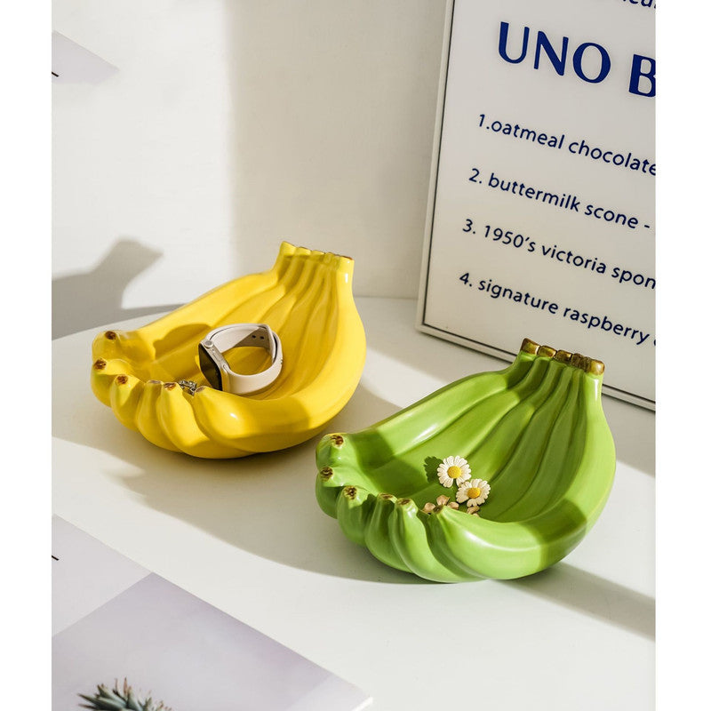 Green Ceramic Banana-Shaped Fruit Plate - Decorative and Functional Storage Tray 3