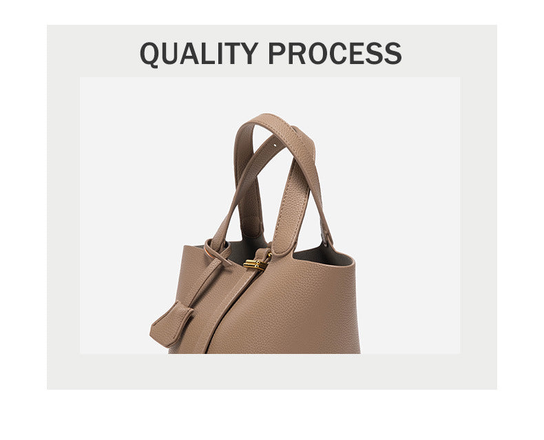 Brown Elegant Women's Leather Tote Handbag with Gold Lock Detail 5