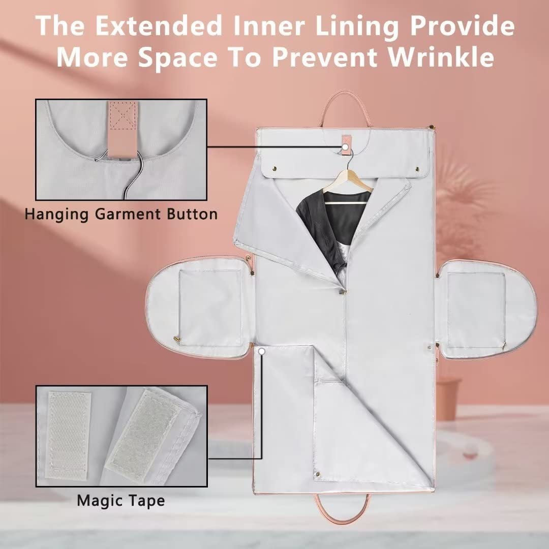 Blue Stripe Convertible Garment Duffel Bag with Leather Accents - Travel Weekender Bag for Suits and Dresses 3