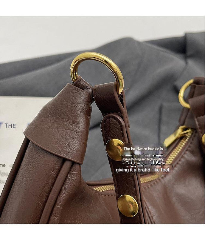 Brown Vintage Faux Leather Hobo Shoulder Bag - Classic and Versatile Handbag 4