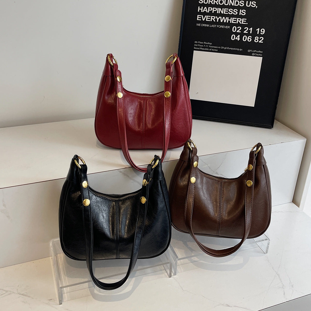 Black Vintage Faux Leather Hobo Shoulder Bag - Classic and Versatile Handbag 3