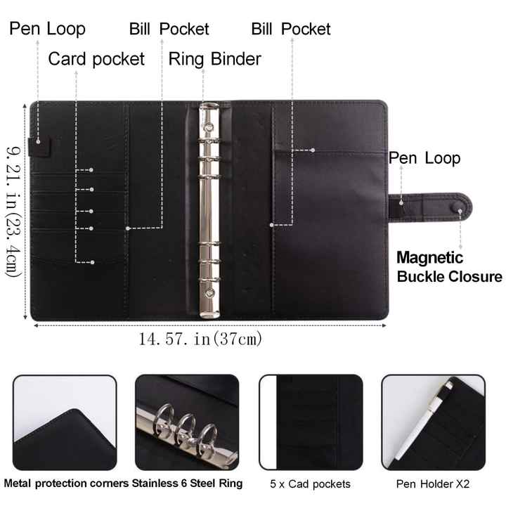 Black 100-Day Savings Challenge Cash Binder with Tracker and Refillable Notebook 3