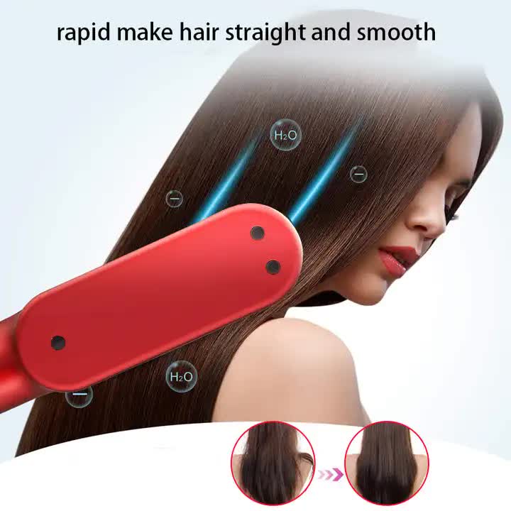 Red Wireless 2-in-1 Ceramic Hair Straightener & Curler - Portable Travel Hot Comb, Rechargeable Hair Styling Tool 5