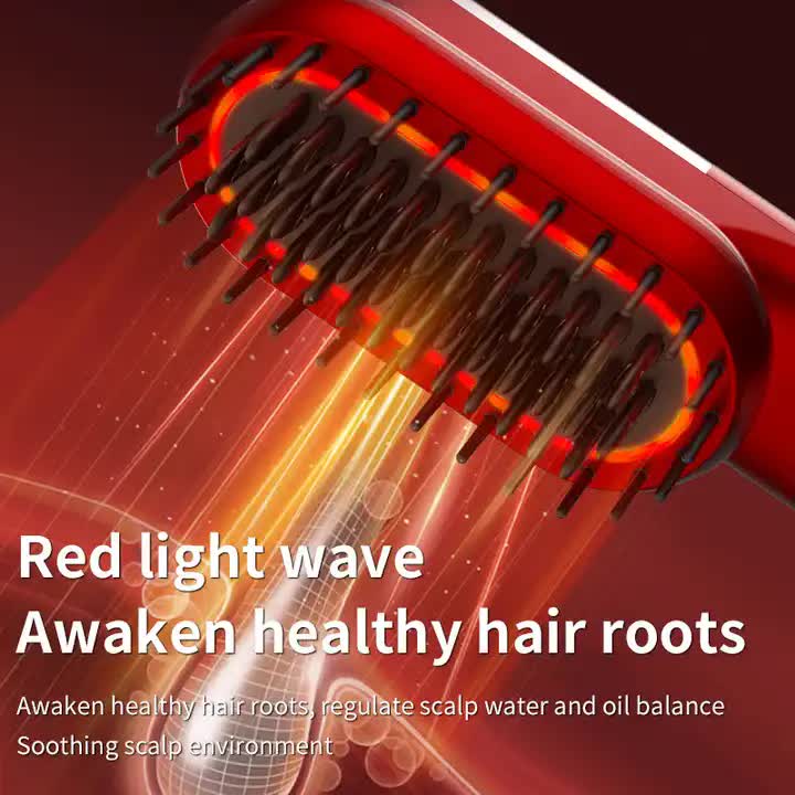 Red Mini Rechargeable Ionic Hair Straightening Comb | Portable Wireless Vibration Massage Brush for Frizz-Free, Smooth Hair 3