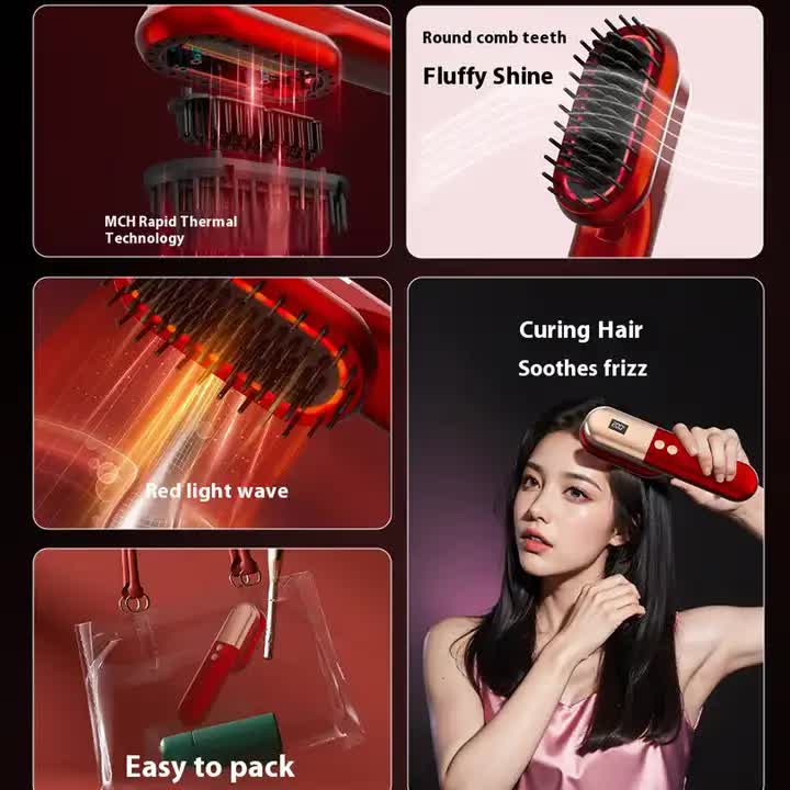 Purle Mini Rechargeable Ionic Hair Straightening Comb | Portable Wireless Vibration Massage Brush for Frizz-Free, Smooth Hair 5