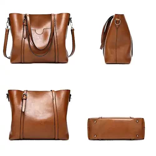 Dark Brown Fashionable Soft Leather Women's Handbag, Large Capacity Shoulder & Crossbody Tote, Casual Bucket Bag 4