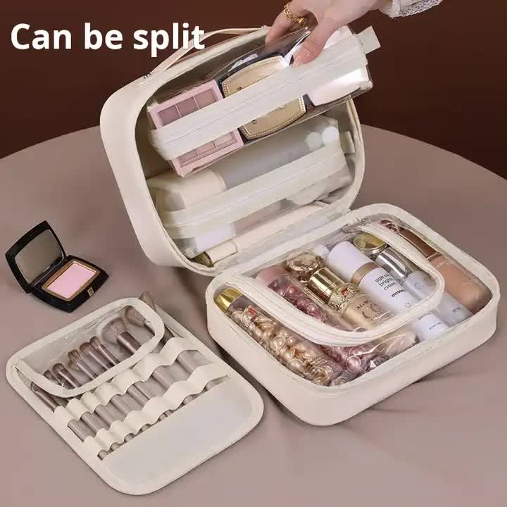 White 5-in-1 Multi-Function PU Makeup Organizer – Large Capacity Cosmetic Storage Bag with Dividers, Portable and Premium Quality 5