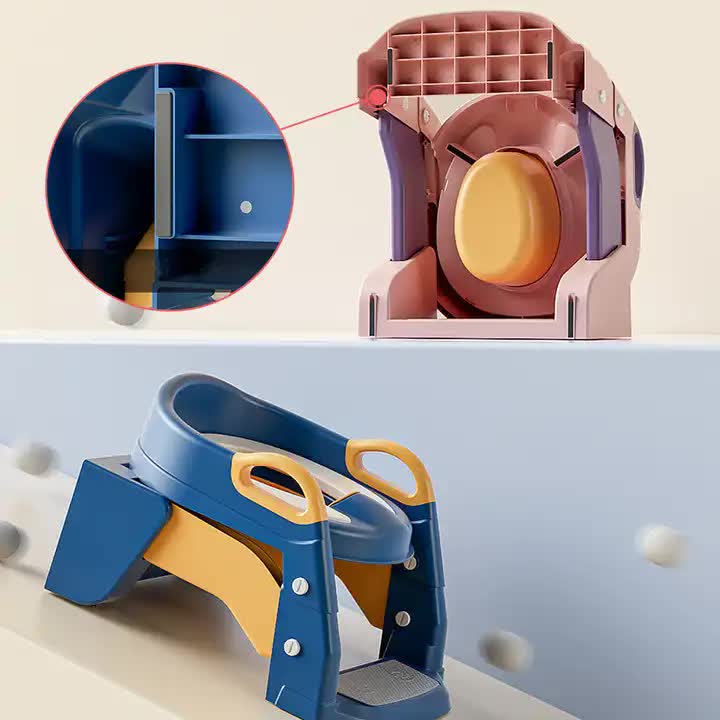 Pink Children's Toilet Trainer Seat - Foldable Potty Ladder with Color Box, Easy-to-Use Toilet Seat for Kids 4