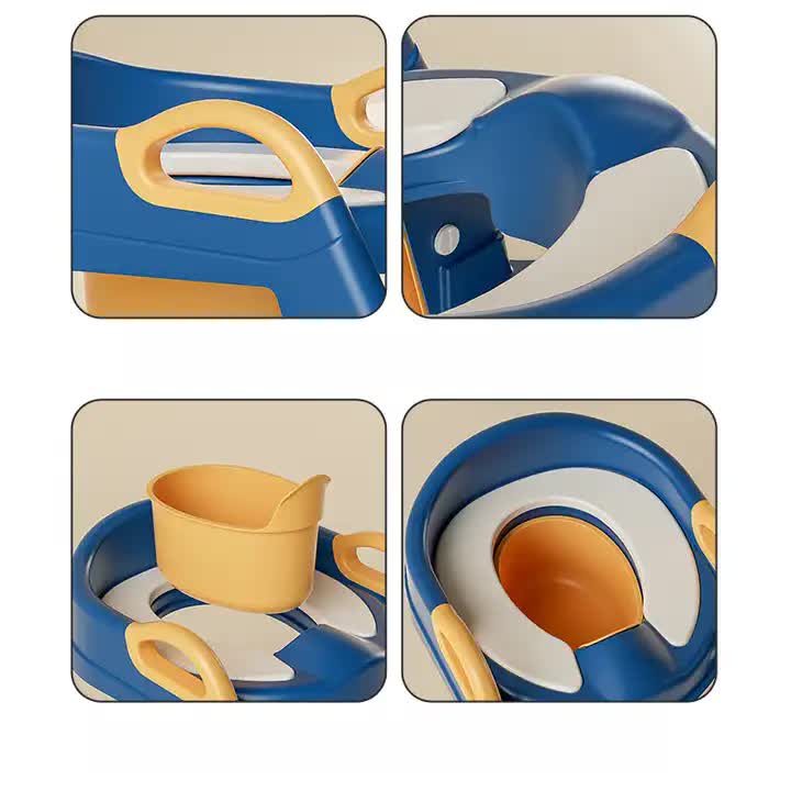 Blue Children's Toilet Trainer Seat - Foldable Potty Ladder with Color Box, Easy-to-Use Toilet Seat for Kids 3