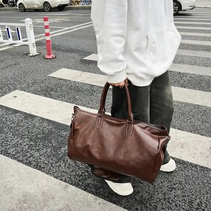 Dark Brown Solid Color Unisex Large Capacity Fitness Bag - Leather Sports Bag, Crossbody Travel Bag, Gym and Luggage Handbag 5